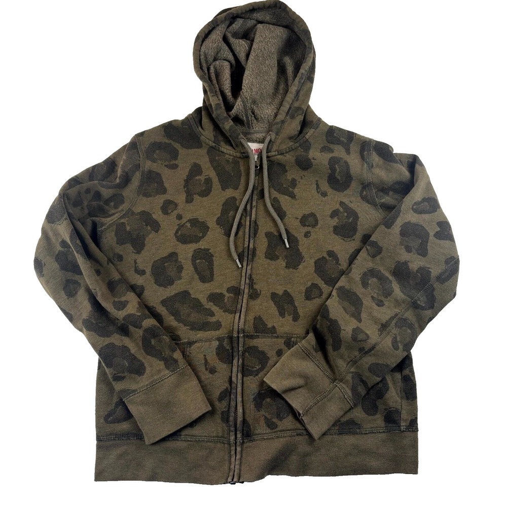 Mossimo Hoodie Womens Large Green Black Camouflage Lined Ribbed Pockets Full Zip